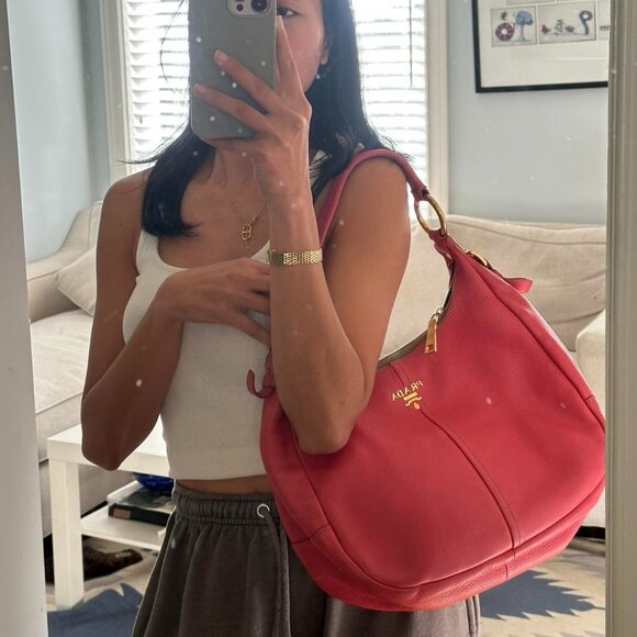 Prada Handbags - Prada Zip Top Hobo Vitello Daino Medium pink